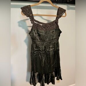 Halé Bob small brown short silk empire waist dress with crochet upper and pleats